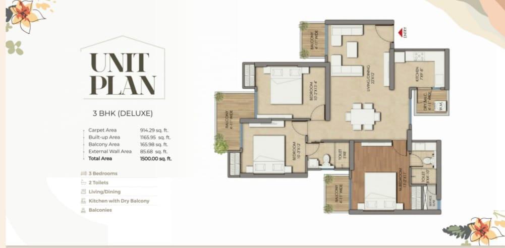 prateek grand bagonia 3bhk 1500 sq. ft.
